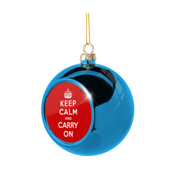 KEEP CALM  and carry on, Blue Christmas tree ball ornament 8cm