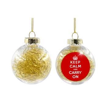 KEEP CALM  and carry on, Transparent Christmas tree ball ornament with gold filling 8cm