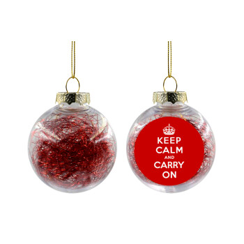 KEEP CALM  and carry on, Transparent Christmas tree ball ornament with red filling 8cm