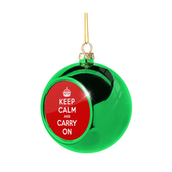 KEEP CALM  and carry on, Green Christmas tree ornament ball 8cm