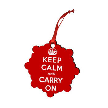 KEEP CALM  and carry on, Χριστουγεννιάτικο στολίδι snowflake ξύλινο 7.5cm