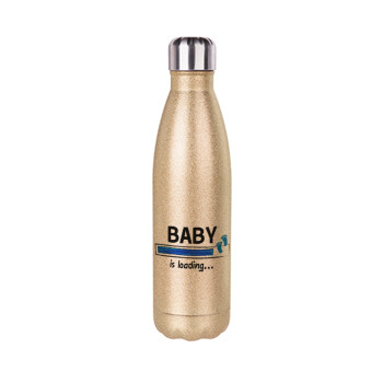 Baby is Loading BOY, Glitter gold stainless steel thermos bottle, double-walled, 500ml