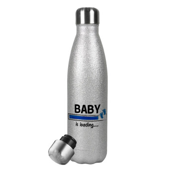 Baby is Loading BOY, Metallic Glitter Silver Thermos Flask (Stainless steel), double-walled, 500ml