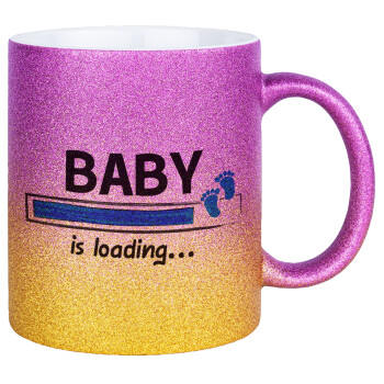 Baby is Loading BOY, Κούπα Χρυσή/Ροζ Glitter, κεραμική, 330ml