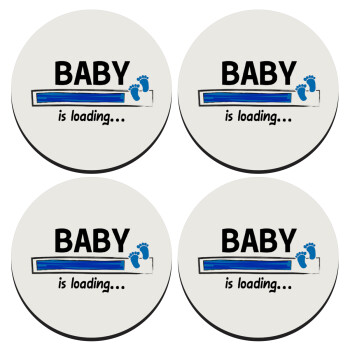 Baby is Loading BOY, SET of 4 round wooden coasters (9cm)