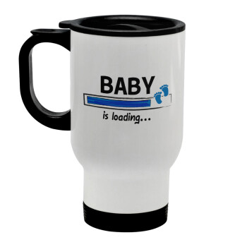 Baby is Loading BOY, Stainless steel travel mug with lid, double wall white 450ml