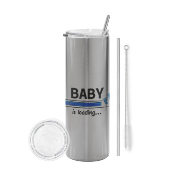 Baby is Loading BOY, Tumbler stainless steel Silver 600ml, with metal straw & cleaning brush