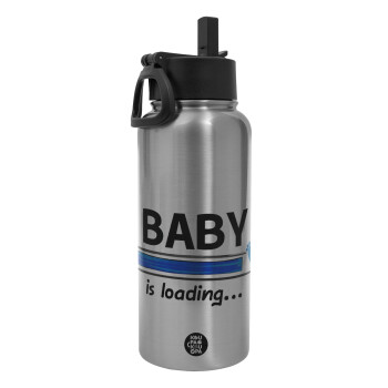 Baby is Loading BOY, Metal mug thermo Silver with Straw and Spout Lid (Stainless steel), double wall, 950ml