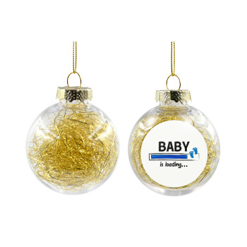 Baby is Loading BOY, Transparent Christmas tree ball ornament with gold filling 8cm