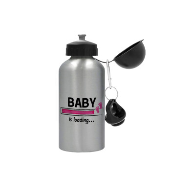 Baby is Loading GIRL, Μεταλλικό παγούρι νερού, Ασημένιο, αλουμινίου 500ml