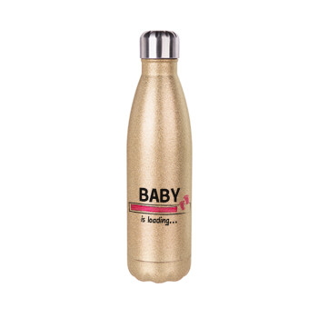 Baby is Loading GIRL, Glitter gold stainless steel thermos bottle, double-walled, 500ml