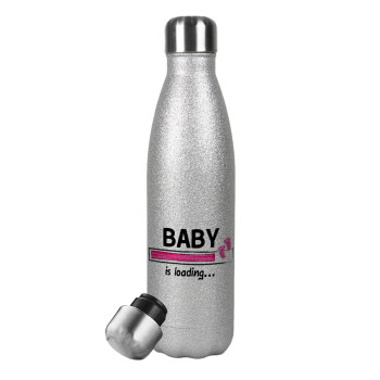 Baby is Loading GIRL, Metallic Glitter Silver Thermos Flask (Stainless steel), double-walled, 500ml