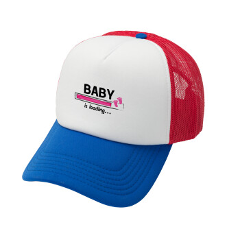 Baby is Loading GIRL, Adult Soft Trucker Hat with Red/Blue/White Mesh (POLYESTER, ADULT, UNISEX, ONE SIZE)