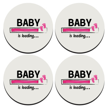 Baby is Loading GIRL, SET of 4 round wooden coasters (9cm)