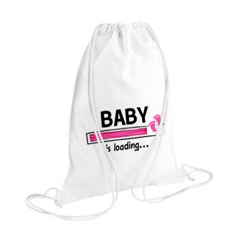 Baby is Loading GIRL, Τσάντα πλάτης πουγκί GYMBAG λευκή (28x40cm)