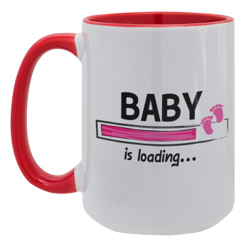 Baby is Loading GIRL, Κούπα Mega 15oz, κεραμική Κόκκινη, 450ml