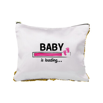 Baby is Loading GIRL, Sequin Gold Pouch Cosmetic Bag