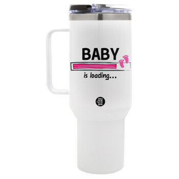 Baby is Loading GIRL, Mega Tumbler με καπάκι, διπλού τοιχώματος (θερμό) 1,2L