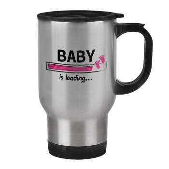 Baby is Loading GIRL, Stainless steel travel mug with lid, double wall 450ml