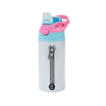 Zipper, Children's hot water bottle, stainless steel, with safety straw, Pink/BlueCiel (360ml) BPA FREE