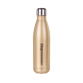 Zipper, Glitter gold stainless steel thermos bottle, double-walled, 500ml