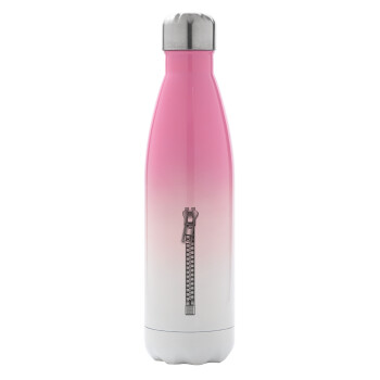 Zipper, Metal mug thermos Pink/White (Stainless steel), double wall, 500ml