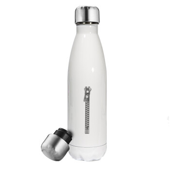 Zipper, Metal mug thermos White (Stainless steel), double wall, 500ml