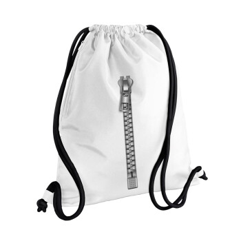 Zipper, Τσάντα πλάτης πουγκί GYMBAG λευκή, με τσέπη (40x48cm) & χονδρά κορδόνια