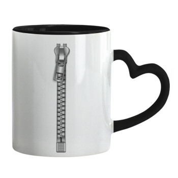 Zipper, Mug heart black handle, ceramic, 330ml
