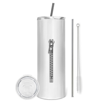 Zipper, Eco friendly stainless steel tumbler 600ml, with metal straw & cleaning brush