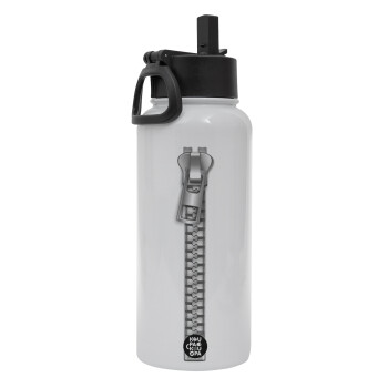 Zipper, Metal mug thermo White with Straw and Spout Lid (Stainless steel), double wall, 950ml