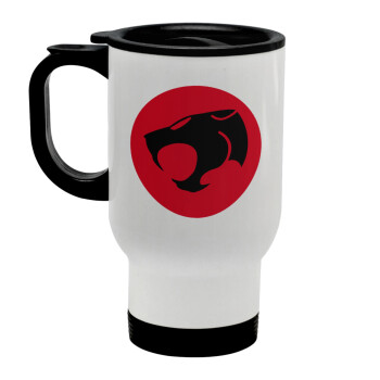 Thundercats, Stainless steel travel mug with lid, double wall white 450ml