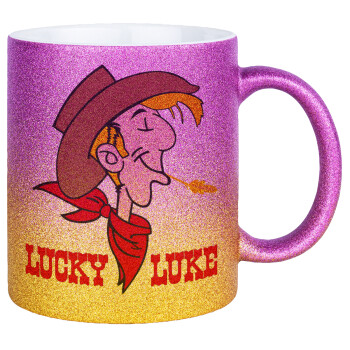 Lucky Luke, Κούπα Χρυσή/Ροζ Glitter, κεραμική, 330ml