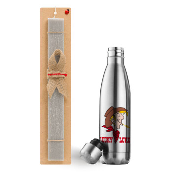 Lucky Luke, Easter Set, metallic stainless thermos flask (500ml) & scented flat Easter candle (30cm) (GRAY)