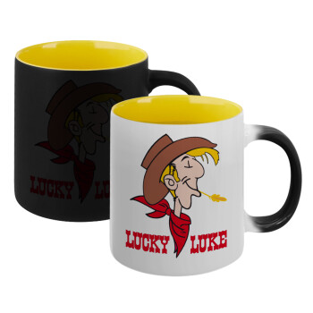 Lucky Luke, Κούπα Μαγική εσωτερικό κίτρινη, κεραμική 330ml που αλλάζει χρώμα με το ζεστό ρόφημα (1 τεμάχιο)