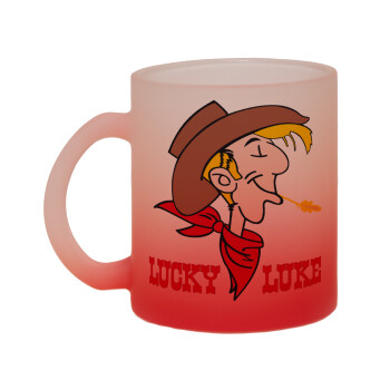 Lucky Luke, Κούπα γυάλινη δίχρωμη με βάση το κόκκινο ματ, 330ml