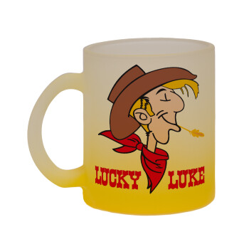 Lucky Luke, Κούπα γυάλινη δίχρωμη με βάση το κίτρινο ματ, 330ml