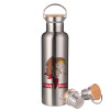 Stainless steel Silver with wooden lid (bamboo), double wall, 750ml