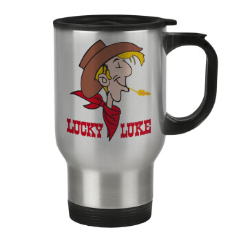 Lucky Luke, Stainless steel travel mug with lid, double wall 450ml