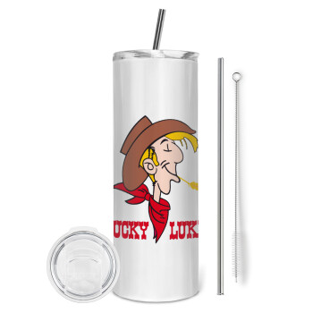 Lucky Luke, Eco friendly stainless steel tumbler 600ml, with metal straw & cleaning brush