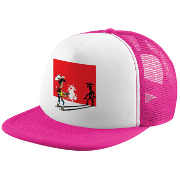 Lucky Luke shadows, Adult Soft Trucker Hat with Pink/White Mesh (POLYESTER, ADULT, UNISEX, ONE SIZE)