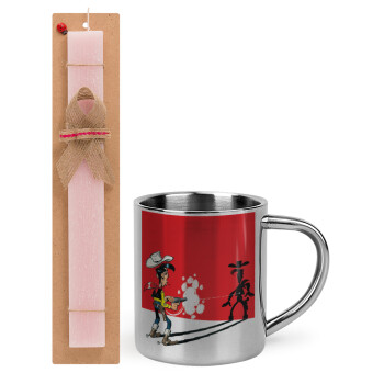 Lucky Luke shadows, Easter Set, metallic thermal cup (300ml) & aromatic flat Easter candle (30cm) (PINK)