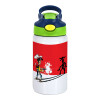 Children's hot water bottle, stainless steel, with safety straw, green, blue (350ml)