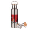 Stainless steel Silver with wooden lid (bamboo), double wall, 750ml