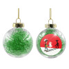 Transparent Christmas tree ball ornament with green filling 8cm