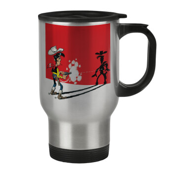 Lucky Luke shadows, Stainless steel travel mug with lid, double wall 450ml