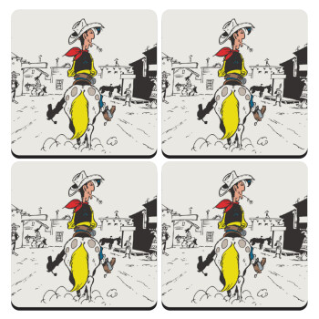 Lucky Luke comic, ΣΕΤ 4 Σουβέρ ξύλινα τετράγωνα (9cm)