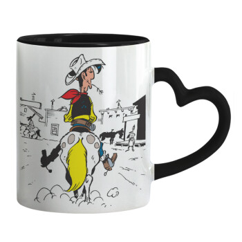 Lucky Luke comic, Mug heart black handle, ceramic, 330ml