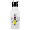 White water bottle with straw, stainless steel 600ml