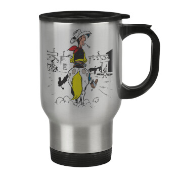 Lucky Luke comic, Stainless steel travel mug with lid, double wall 450ml
